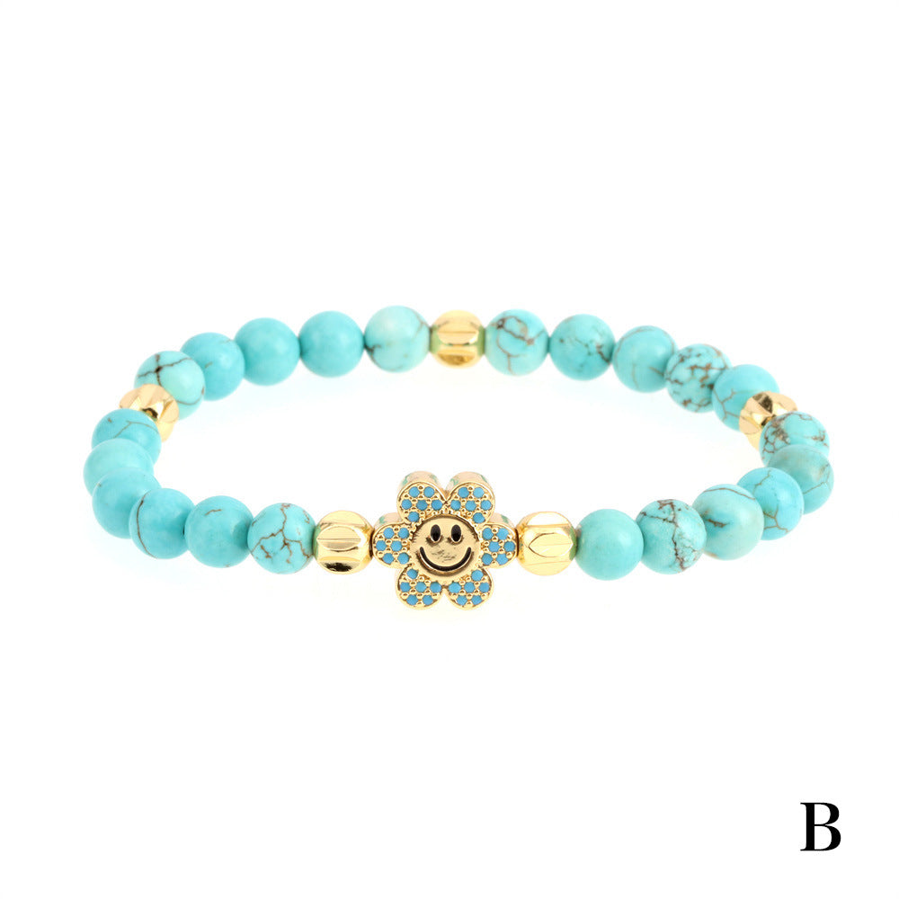 Joyas al por mayor Pulsera de cobre con diamantes sonrientes de girasol